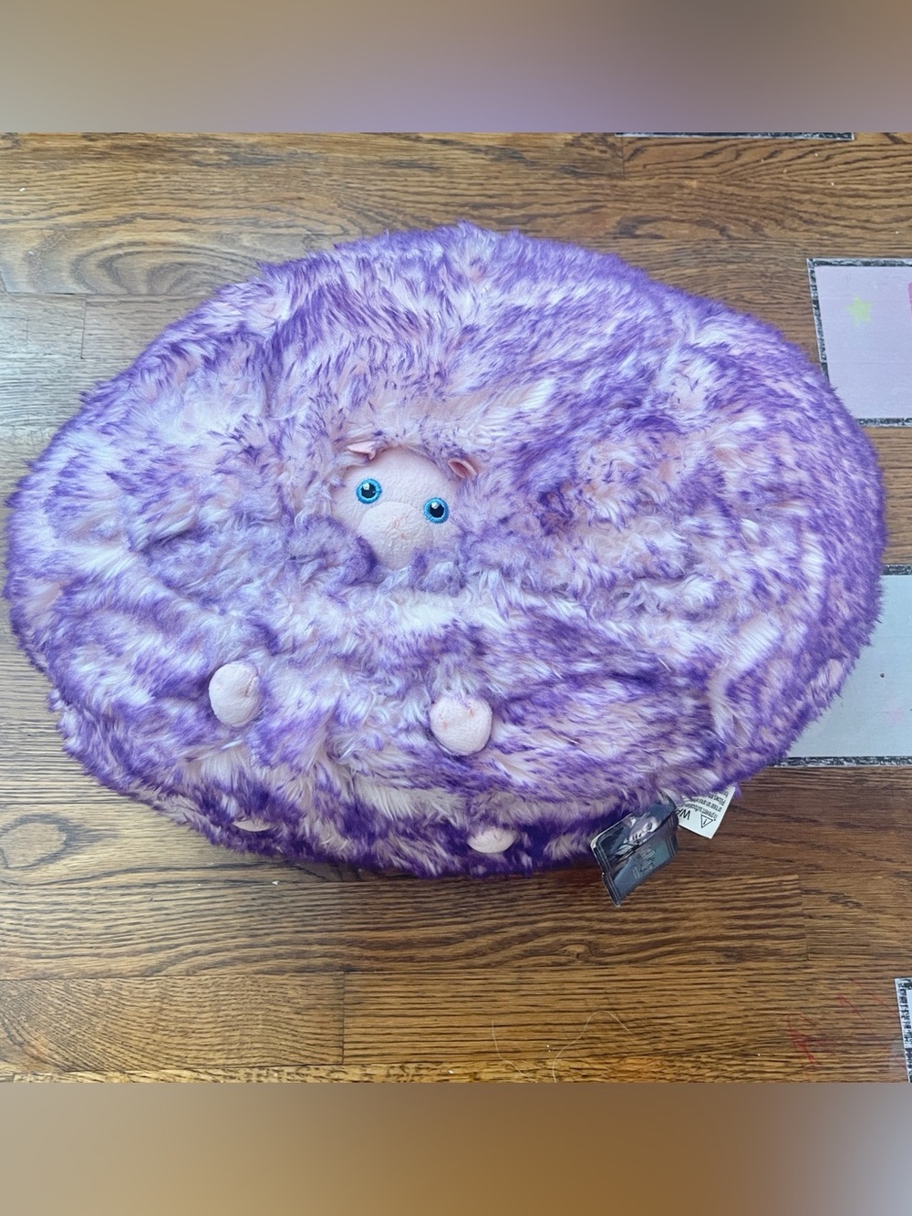New Plush Round Purple Pet Bed with Built-in Plush Toy